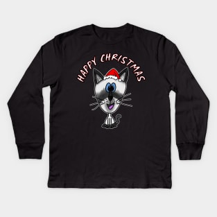 Happy Christmas Siamese Cat Funny Xmas 2021 Kids Long Sleeve T-Shirt